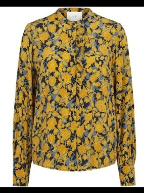 Just Female Size Small "Tanner" Yellow Floral Long Sleeve Button Down Blouse Top